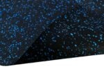 Blue speckled rubber flooring for gyms and commercial spaces.