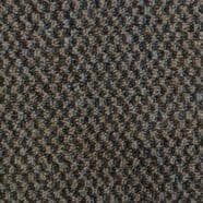Close-up of textured brown and blue carpet flooring with intricate pattern.
