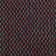 Colorful textured carpet with red, blue, and beige threads.