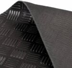 Heavy-duty black rubber flooring mat with a textured surface for industrial or commercial use.