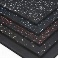 Variety of rubber flooring tiles with colourful speckles for commercial and residential spaces.