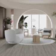 Modern living room with stylish flooring and contemporary furniture.